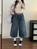 Calça Jeans Capri Vintage de Perna Larga para Mulheres, Novo Estilo de Verão, Tamanho Grande, Caimento Solto, Valoriza o Corpo em Formato de Pera, Calça Reta