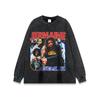 Camiseta de manga corta lavada con retrato de rap retro americano, estilo hip hop, estilo callejero, informal, desgastada, para hombres y mujeres