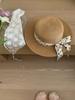 Estilo Vacaciones Junto al Mar Cinta de Lazo de Puntos Dulces Franceses Sombrilla Sombrero de Paja Sombrero de Sombrilla de Copa Plana Atmósfera para Fotografía de Mujeres