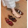 Versión de Piel de Oveja~Nuevo Estilo~Altura de Tacón de 5.5 cm~Sandalias Elegantes de Cuña con Tacón Grueso, Punta Cuadrada y Abiertas para Mujer en Verano