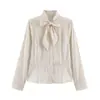 Z Estilo Europeu e Americano Transfronteiriço 2026 Nova Moda Elegante Roupas Femininas Atacado Camisa Listrada Solta com Laço 4387220