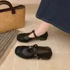 Sapatos de Salto Baixo Retro 2026 Novos Casuais Versáteis Bico Quadrado Mary Janes Aumentadores de Altura Tira Única Camélia Salto Baixo Boca Rasa