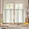 Cortina Bohemia Corta de Lino Mezclado con Estampado Floral Retro para Cocina, Comedor, Sala de Estar