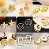 Pendientes Metálicos de Moda Creativa Estilo Ins Calados Corazón Estéreo Forma Geométrica Pétalos Estrella de Cinco Puntas Pendientes de Estilo Simple para Mujer