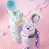 Taza térmica Sanrio para niñas, vaso de agua portátil de aspecto elegante con pajilla para estudiantes de primaria, botella de agua de doble uso para la escuela