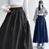 Falda plisada para mujer, nuevo estilo otoño e invierno, de cintura alta, con cordón, falda midi fluida, falda de paraguas con dobladillo ancho