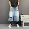 Jeans Rasgado Lavado de Verão para Homens e Mulheres, Calças Cropped Retas Casuais Tendência Retro Americana Masculinas