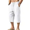 Shorts de Praia Casuais de Linho Masculino Verão Cruzado Europeu e Americano Esportivos Versáteis Largos de Três Quartos para Férias na Praia Havaiana