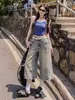 Shorts de mezclilla para mujer estilo retro americano verano 2026 nuevos de cintura alta holgados de pierna ancha hasta la rodilla de 7 puntos