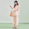 Roupa de Maternidade para Primavera e Verão, Estilo Fino que Pode Ser Usado Fora de Casa, Pijama de Maternidade para Casa, Conjunto de Manga Curta e Shorts, Roupa Fina de Maternidade Pós-parto