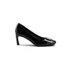 En Stock para Entrega Inmediata~ Versión de Piel de Oveja Hebilla Cuadrada Clásica Punta Cuadrada Baja Zapatos de Tacón Alto para Mujer Verano Tacón Grueso Planos para el Trabajo