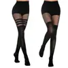 Medias sexys europeas y americanas, medias negras para Halloween, medias de rejilla empalmadas con patrón recto denso de doble línea, leggings de moda de talla grande