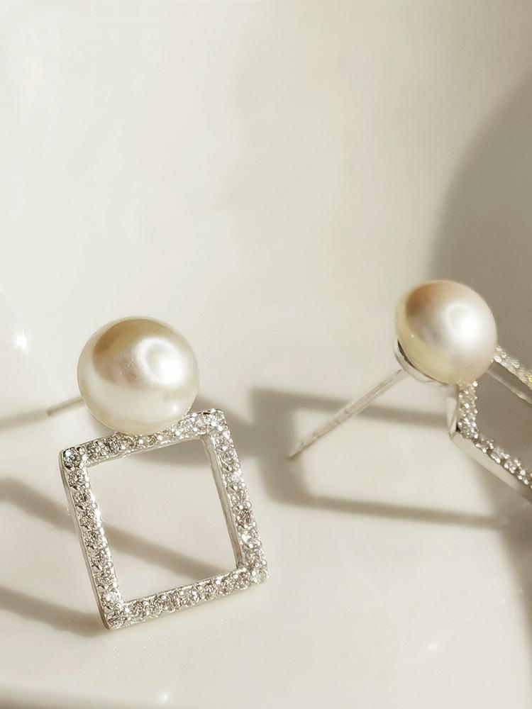 ED802153方形镶石珍珠耳钉