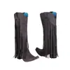 Botas Elegantes de Terciopelo Esmerilado con Remaches y Borlas, Caña Alta, Puntiagudas, Tacón Grueso, Tacón Medio, Tallas Grandes 40-46, Botas de Comercio Exterior