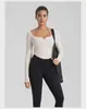 Ropa de Yoga Tops con Almohadillas en el Pecho para Mujer Otoño e Invierno Nueva Camisetas Deportivas para Correr de Manga Larga con Cuello Halter Ajustadas Ropa de Fitness para Salir