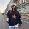 Moletom Azul Marinho com Gola Redonda para Mulheres Primavera e Outono Fino 2025 Novo Top Solto Preguiçoso Jaqueta de Veludo Engrossada Outono e Inverno