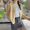 Cardigã Jaqueta Tricotada Feminina Roupas Outono 2025 Novo Amarelo Top Fino Primavera e Outono Casaco Externo Solto