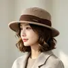 Chapéu coco de lã outono e inverno para mulheres, estilo retro francês britânico, chapéu bucket de copa reta, afina o rosto, chapéu versátil e moderno