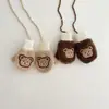 Guantes de bebé coreanos para invierno, unisex, con correa para el cuello, lindo oso de peluche, guantes engrosados y cálidos para otoño e invierno