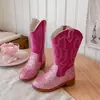 Botas de piel altas de princesa para niña, botas estilo Martin con lentejuelas, estilos de moda otoño/invierno, botas de vaquero western de inspiración étnica y botas altas estilo caballero