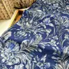 Flor Azul Estilo Chino Nuevo Tela Estampada Digitalmente Brocado Tela de Algodón Vestido Cheongsam Top Tela Dinastía Han