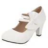 Zapatos de tacón con lazo, modelo de comercio exterior, zapatos de mujer talla grande, tallas 40-48, talla pequeña 33, zapatos Mary Jane de tacón grueso, tallas 8-22