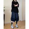 Pantalones Cortos de Trabajo de Mezclilla Multibolsillos para Hombre, Verano, Corte Holgado, Pantalones de Siete Puntos Plisados Estilo Americano High Street, Marca de Moda, Frescos y con Estilo con Tirantes