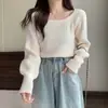 Suéter Retrô Estilo Preguiçoso Gola Quadrada Mangas Bufantes para Mulheres Primavera/Outono 2026 Malha Emagrecedora Top Chique de Nicho