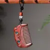 Peine de Masaje Meridianos Tallado de Sándalo Verde, Artesanía de Madera para Mujeres, Peine de Bolsillo Portátil Estilo Antiguo, Colgante de Paisaje, Accesorio para Bolso