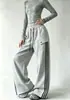 Calça de Algodão Espacial Wide Leg Feminina Outono Inverno Novo Cordão Três Listras Perna Reta Calça Esportiva Cintura Alta Emagrecedora Solta Casual