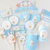 Conejo Azul Decoración de Mesa de Postres Inserto para Pastel Luna Llena del Bebé Cumpleaños 100 Pegatina para Empujar Pudín