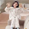 Pijama Infantil de Franela para Niñas, Otoño/Invierno, con Terciopelo Plus, Más Grueso, para Niños Mayores, Vellón de Coral, Niños Bebés, Conjunto de Ropa para el Hogar