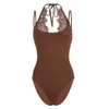 Amazon Transfronterizo Camisola de Encaje con Escote Bajo para Mujer Estilo Chica Sexy y Atrevida Body Ajustado sin Espalda