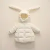 Pinghu Chixin 90 Plumón de Pato Blanco con Capucha Desmontable Orejas de Conejo Ropa de Abrigo Cálida Chaqueta Ligera de Plumón para Niñas