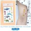 Pegatinas de Tatuaje Ruikalong Transfronterizas Nuevas con Brillo de Animales Marinos para Niños, Pegatinas de Tatuaje Coloridas Impermeables Lindas de Dibujos Animados