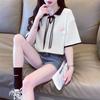 Novo Estilo Pequeno Fragrante Chic Estilo Ocidental Top Verão 2025 Estilo Coreano Solto Costura Gola Polo Manga Curta Tricotado Feminino