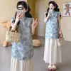Vestido de Maternidad 2026 Verano Nuevo Estilo Chino Estilo Nacional Falso Dos Piezas Elegante de Longitud Media Vestido de Maternidad