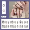 Arte de unhas feita à mão, pré-desenhada, apresentando xadrez azul e roxo, bolinhas, estampas de cereja, enfeites de pérola e efeitos degradê, em estilo europeu e americano, com pontas de unha removíveis e usáveis, 30 peças