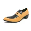 Zapatos de piel slip-on de primavera transfronterizos, zapatos formales casuales de tacón alto a la moda con bloques de color, mocasines de talla grande para aumentar la altura para hombre
