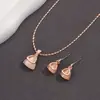 Collar Colgante de Pedrería Ojo de Gato Juego de Pendientes de Tachuela Cadena de Caja Bohemia Pendientes Dorados Hechos a Mano para Mujer Oro Rosa