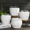Macetas de cerámica grandes con platillos, aptas para uso doméstico, blancas, para orquídeas y suculentas, terracota de gran diámetro.