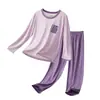 Roupa de Casa Juvenil para Meninos e Meninas, Pijama Infantil de Manga Longa e Calça Longa em Liocel, Conjuntos Combinando Pai e Filho, Conjunto de Roupas para Estudantes para Ar Condicionado