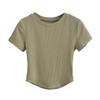 Camiseta de Manga Corta con Cuello Redondo y Bajo Curvo Estilo Europeo y Americano para Mujer, Verano Nuevo, Chica Caliente, Cintura Alta, Adelgazante, Top Básico Corto
