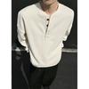 Camiseta de Manga Larga con Cuello Henry Estilo Old Money para Hombre, Marca de Moda, Textura Holgada, Sudadera para Superponer
