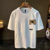 En stock Camiseta de Manga Corta con Bolsillo Patchwork Estilo Americano Sorona para Hombre Verano Holgada Cuello Redondo Manga Media