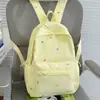 Mochila Bordada com Bolinhas Pastel Cor de Pêssego, Mochila Escolar Simples para Alunos do Ensino Fundamental, Mochila de Campus Leve e Fashion para Alunas do Ensino Médio