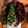 Nueva Camisa Navideña Hawaiana con Estampado Digital 3D, Manga Larga, Tema Árbol, para Hombre, Casual Retro 2024, Transfronterizo