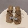 Sandálias Rasteirinhas com Laço de Strass para Mulheres, Novo Estilo Verão 2026, Meia-Tira Rasteira Estilo Fada Sapatos de Praia