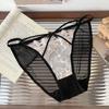 Sexy moño deseo puro ropa interior de malla para mujer encaje cruzado bordado cintura baja niña calzones delgados dulce japonés