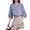 Ramio Lyocell Acondicionador de Aire Natural ~ Cuello V Manga Siete Camisa Francesa Top Mujer Xia Xin T0516C
